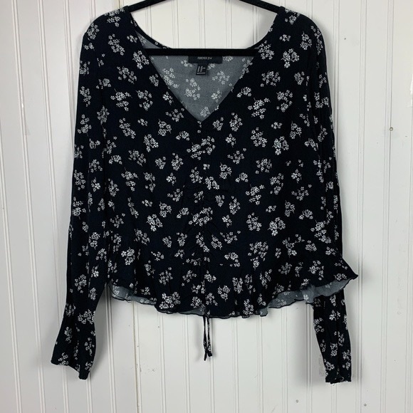 Forever 21 adjustable black floral blouse - Picture 2 of 2